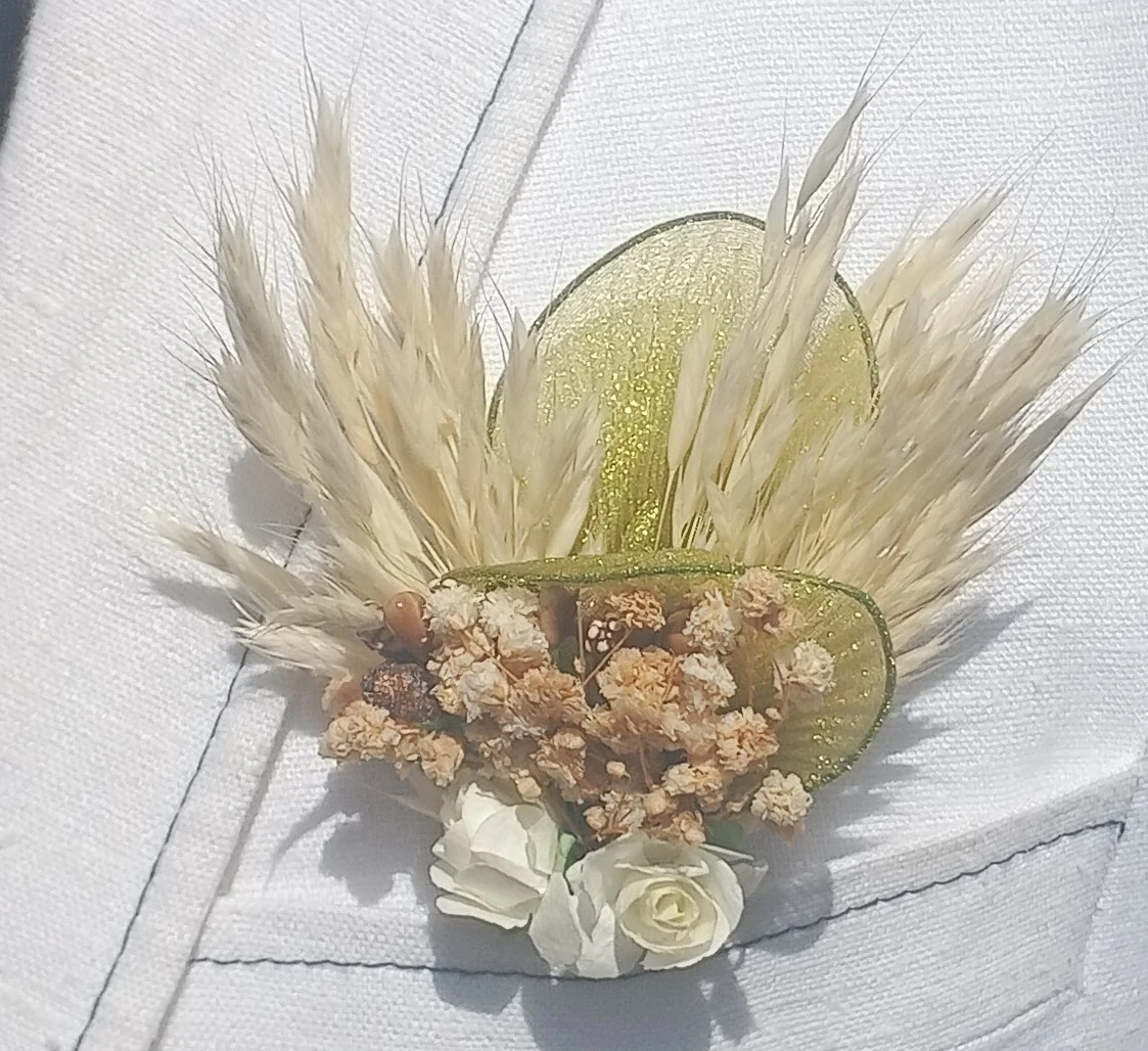 damat ve sağdıç yaka çiçeği çift gül ve payetli model - yeşil