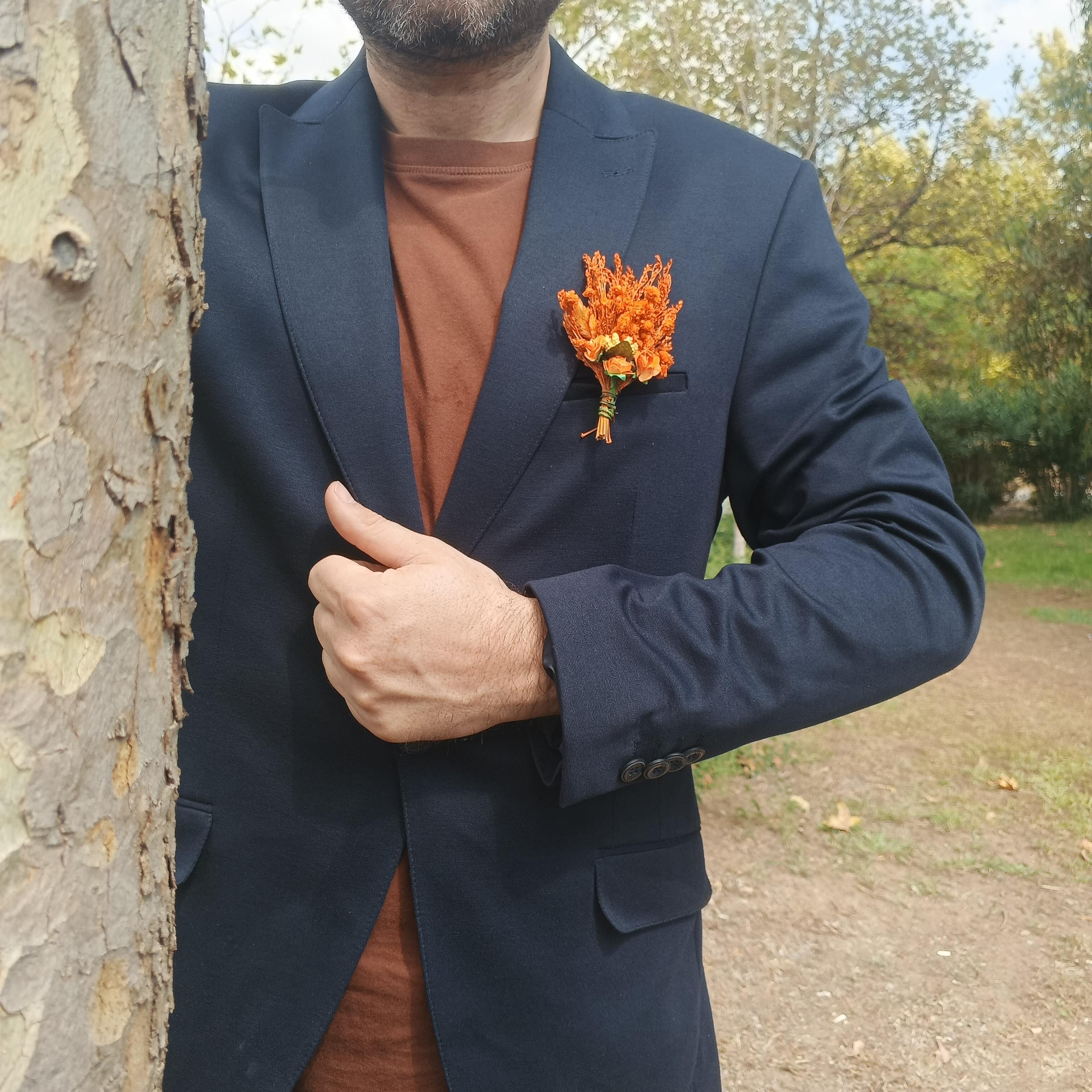 damat ve sağdıç yaka çiçeği  - turuncu