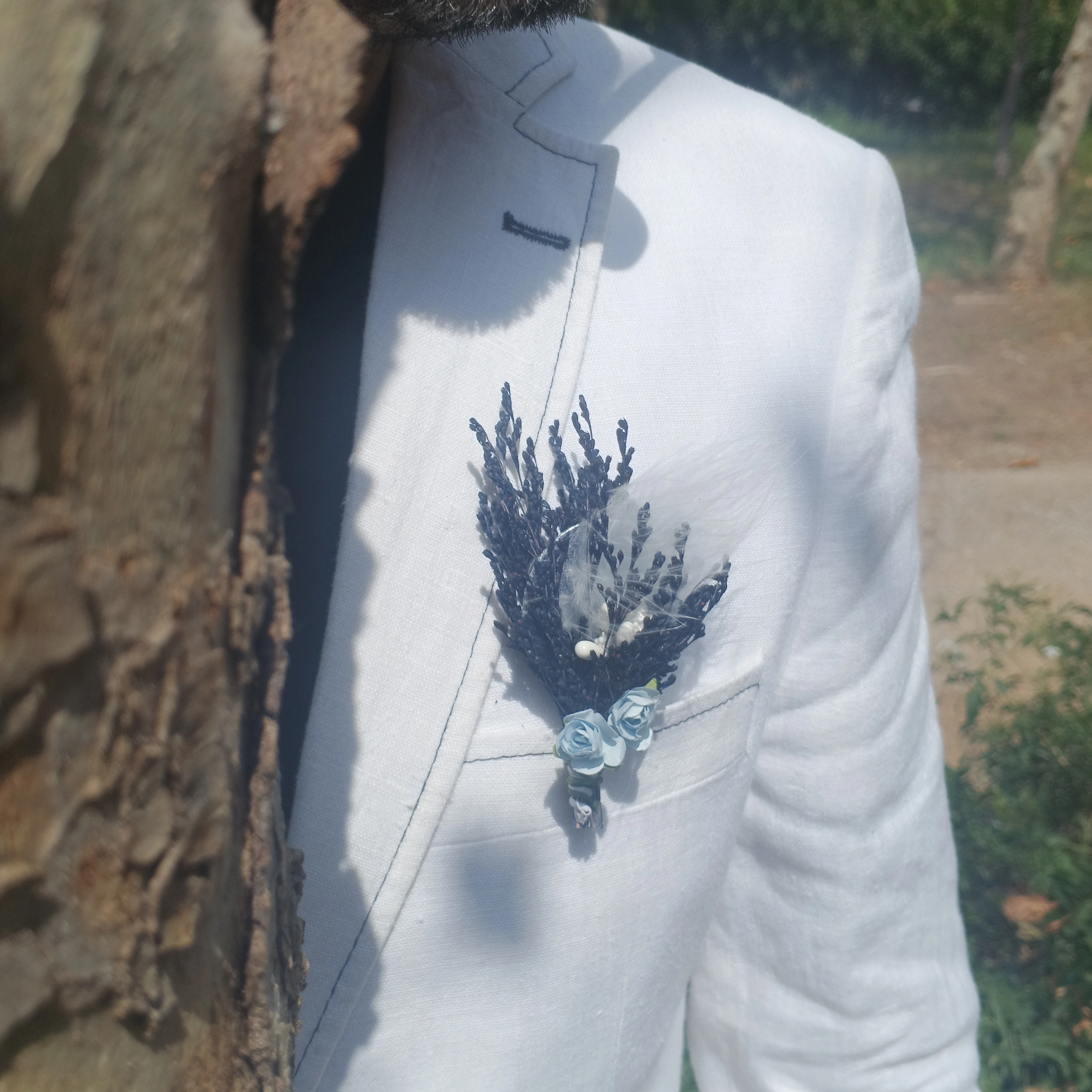 damat ve sağdıç yaka çiçeği çift gül ve payetli model - mavi