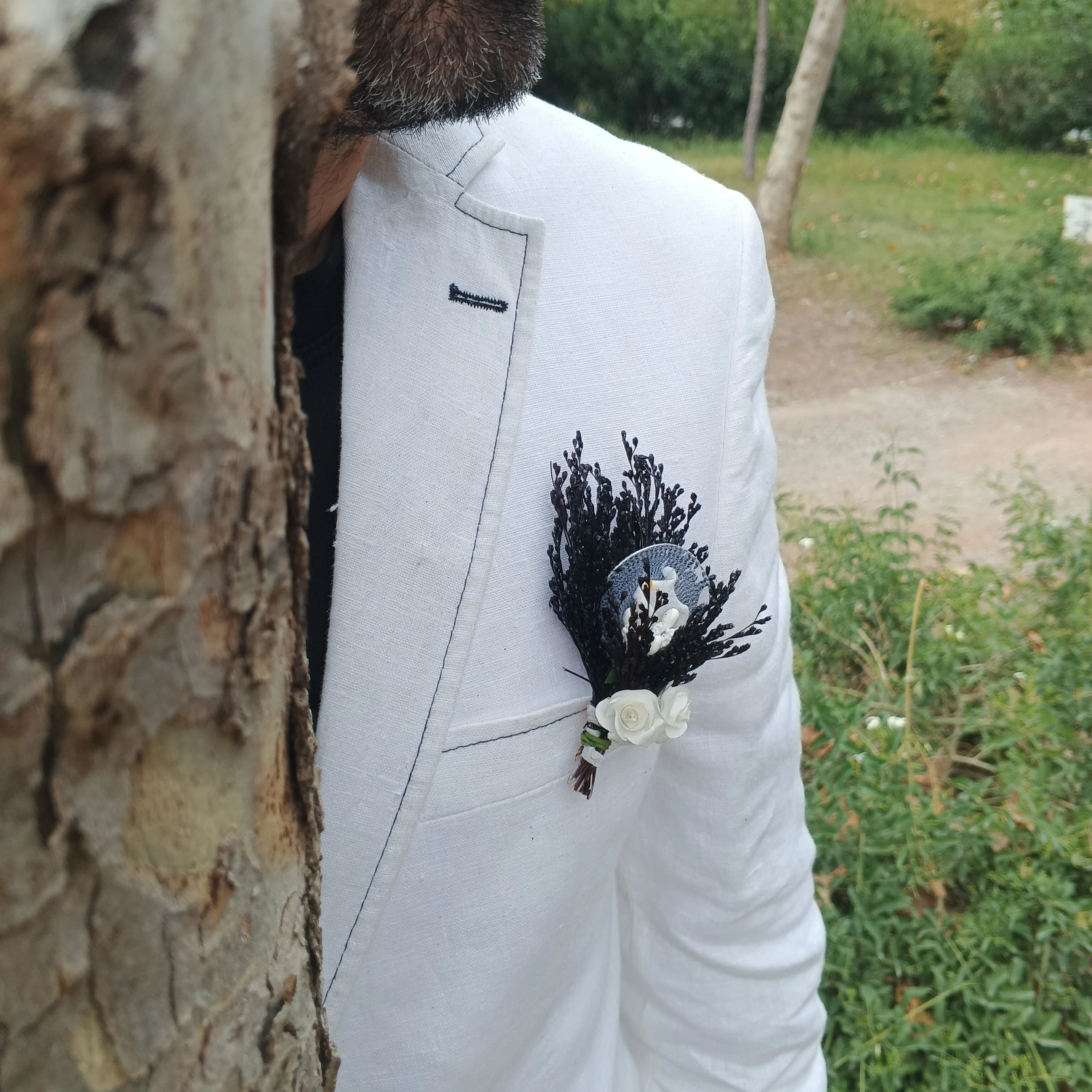 damat ve sağdıç yaka çiçeği çift gül ve payetli model - siyah