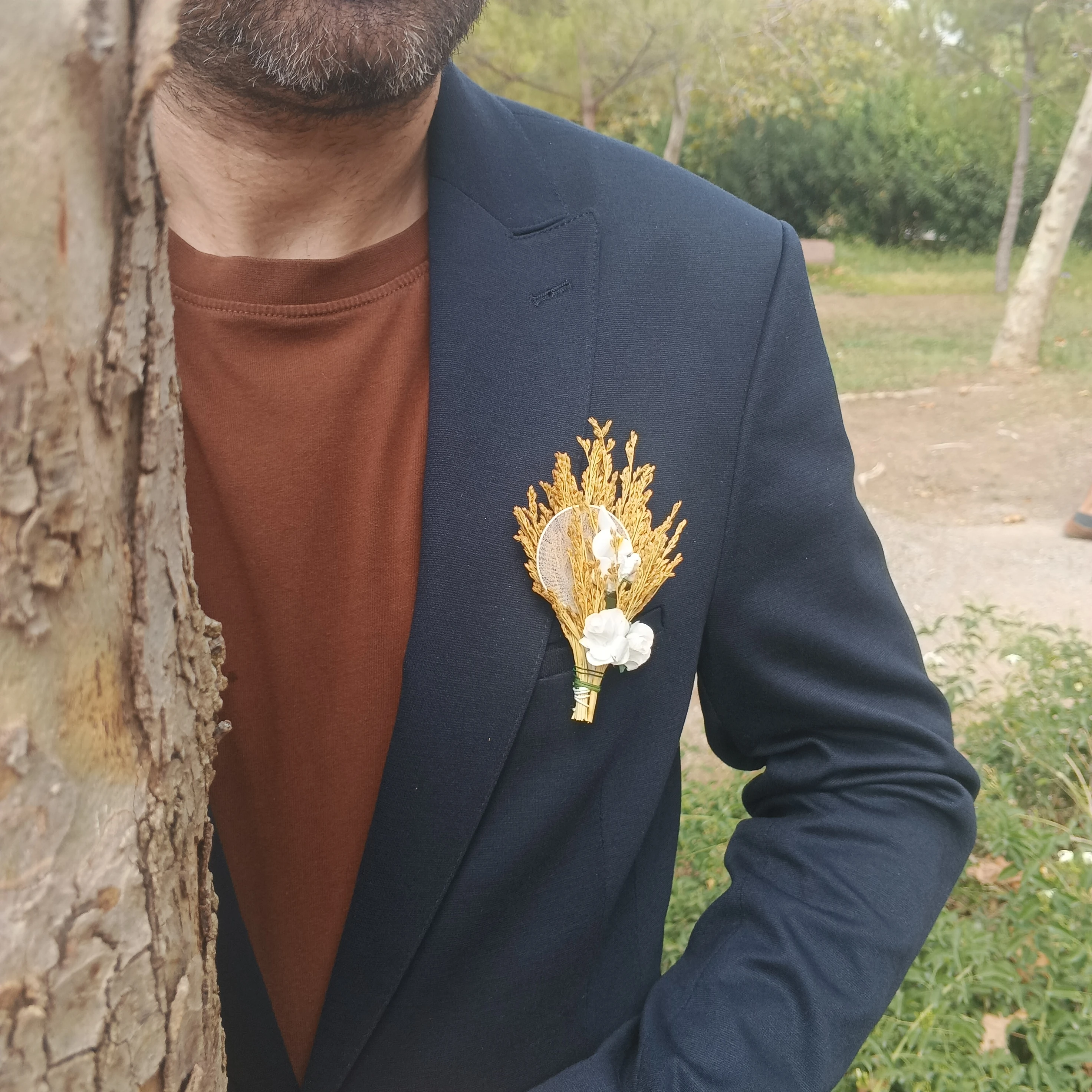 damat ve sağdıç yaka çiçeği çift gül ve payetli model - Beyaz
