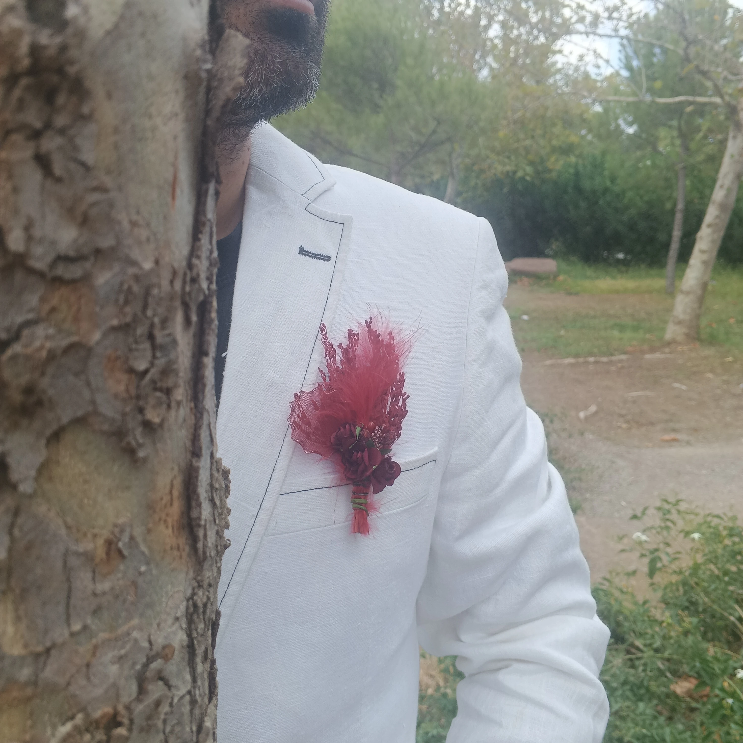 damat ve sağdıç yaka çiçeği çift gül ve payetli model - kırmızı