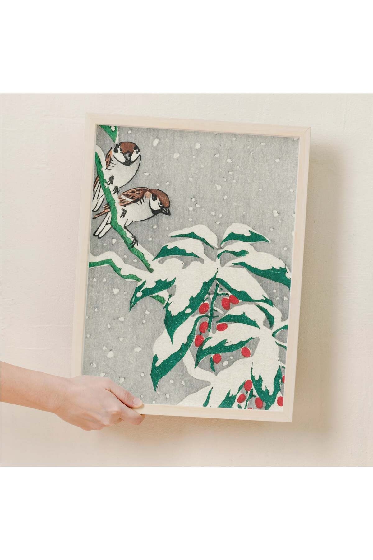 Ohara Koson Sparrows On Snowy Berry Bush (1900-1945) N23 ÇERÇEVESİZ Poster Japon Sanatı Klasikler