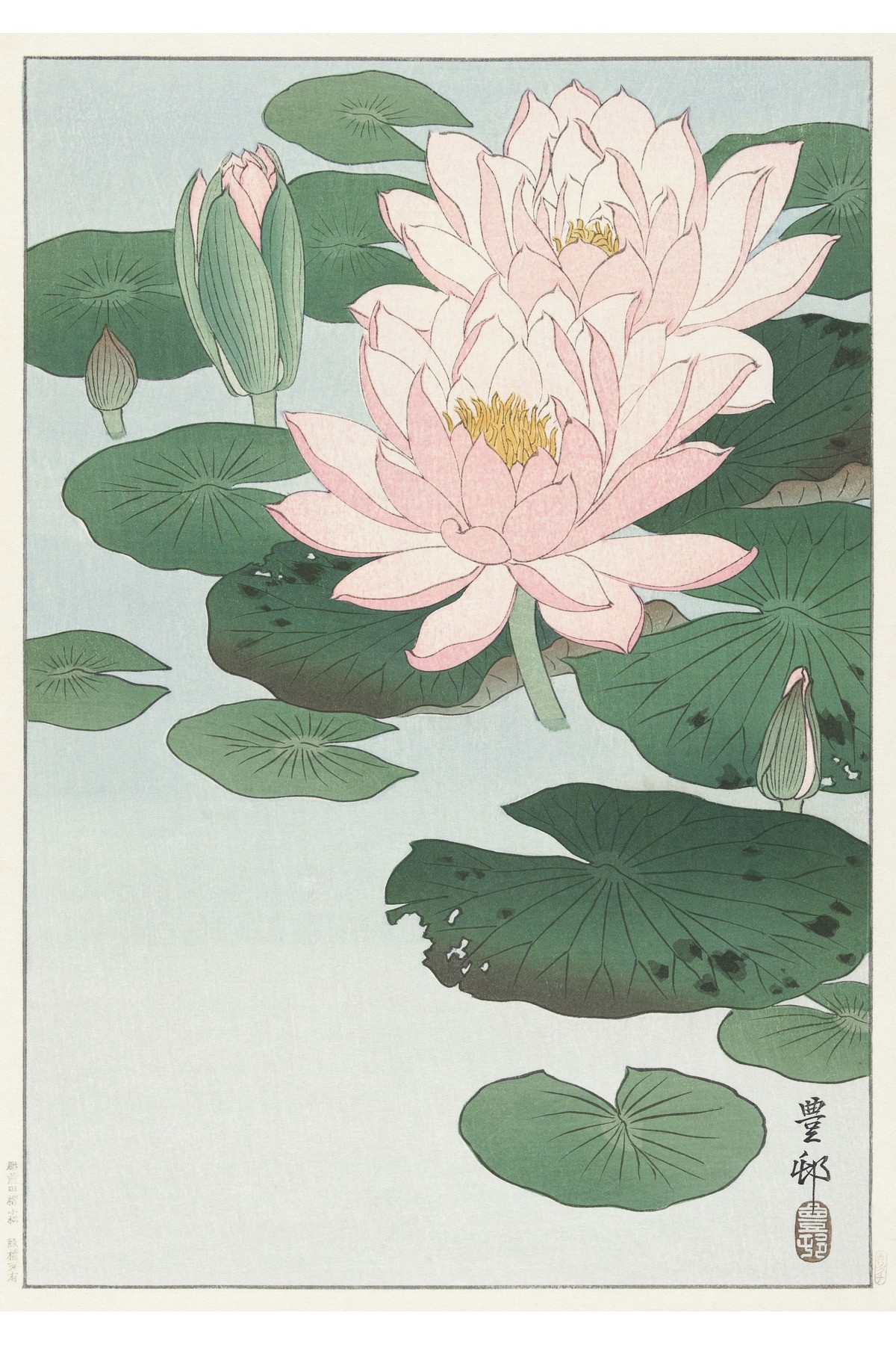 Ahşap Tablo Ohara Koson Water Lily (1920-1930) Dekoratif Tablo Premium Çerçeveli Tablo