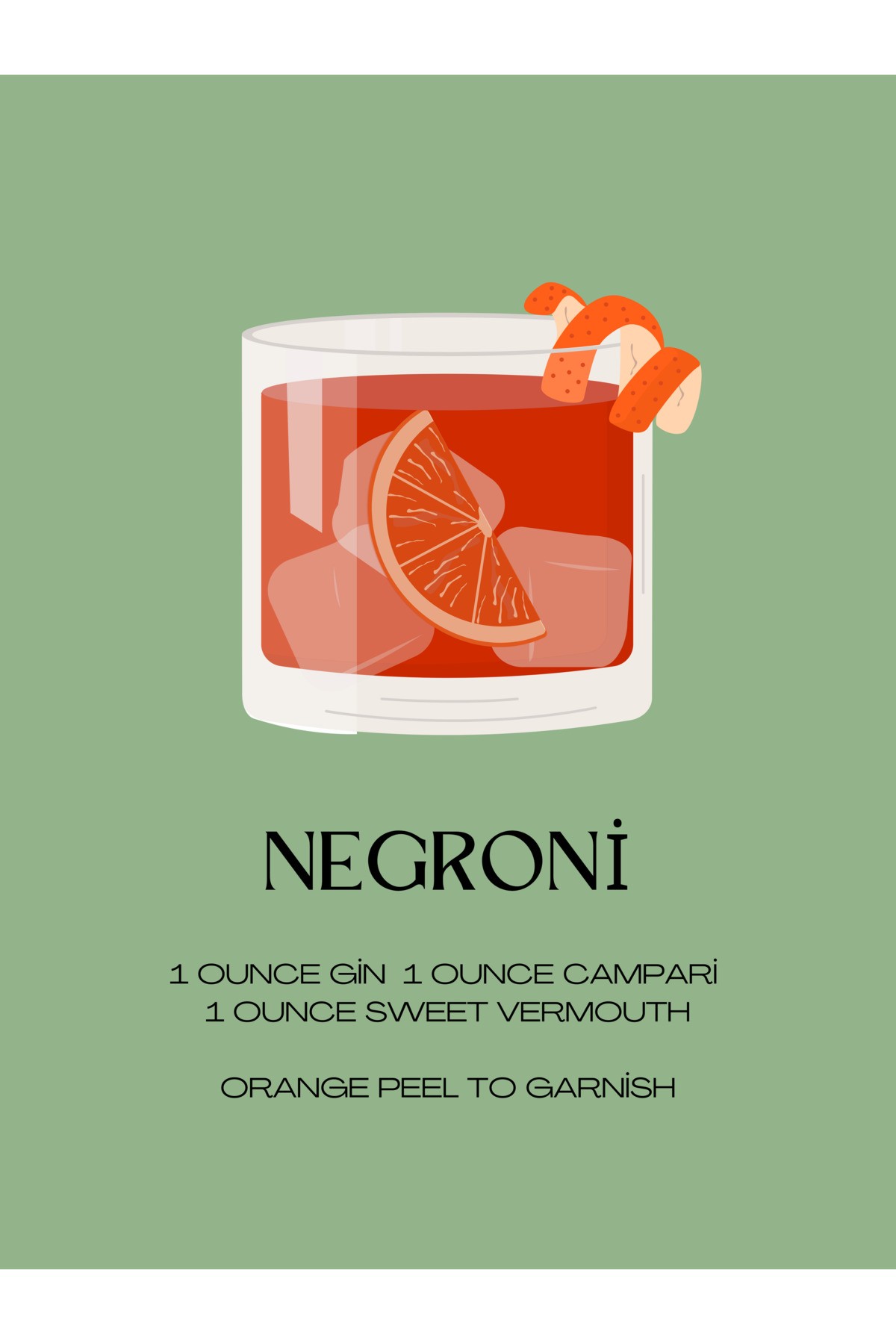 Kokteyl Serisi Negroni No:1 Negroni Tarifli Premium Poster