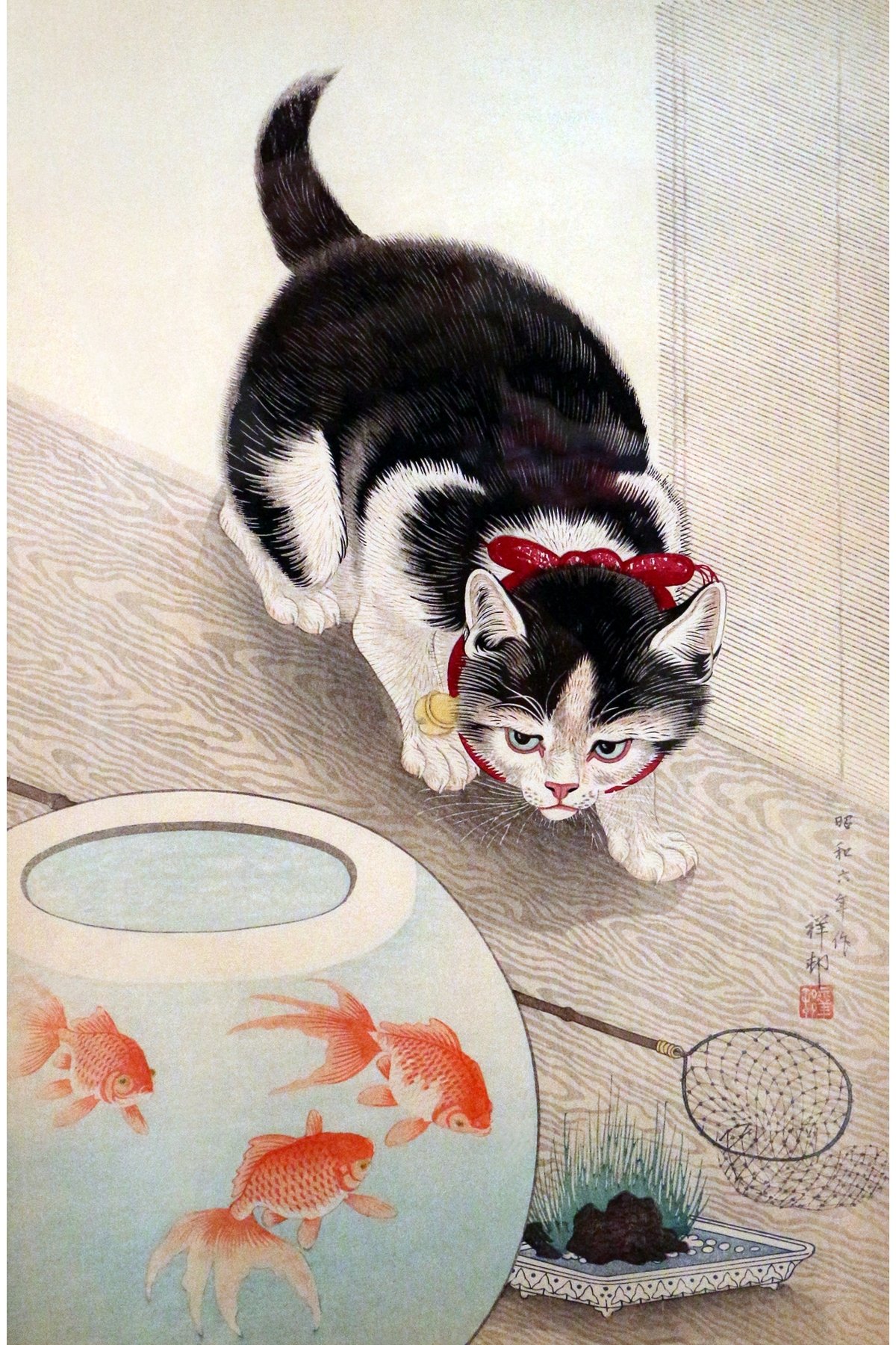 Ohara Koson Cat And Goldfish Bowl (1933) N26 ÇERÇEVESİZ Poster Japon Sanatı Klasikler