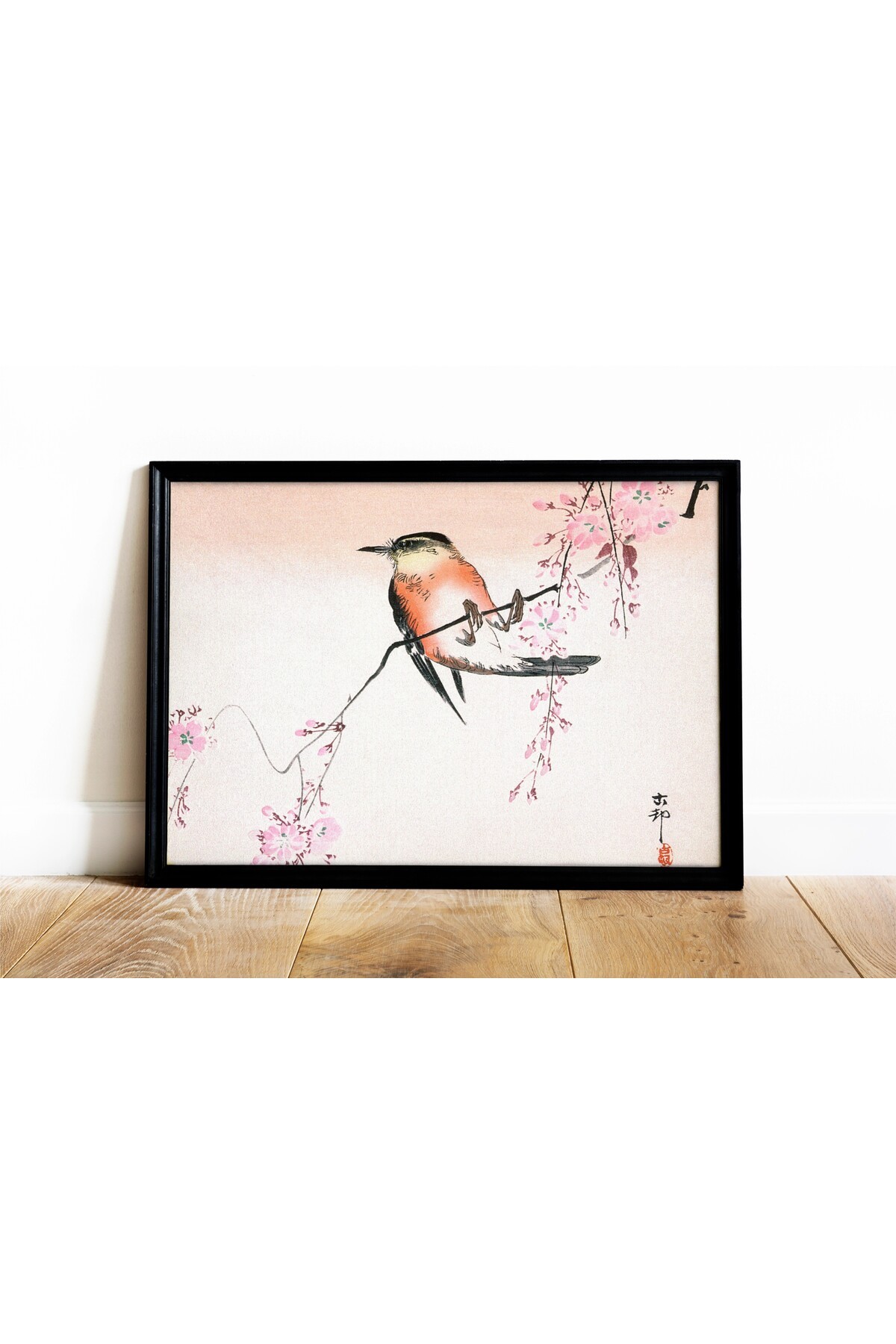 Ahşap Tablo Ohara Koson Bird On Weeping Cherry Dekoratif Tablo Premium Çerçeveli Tablo