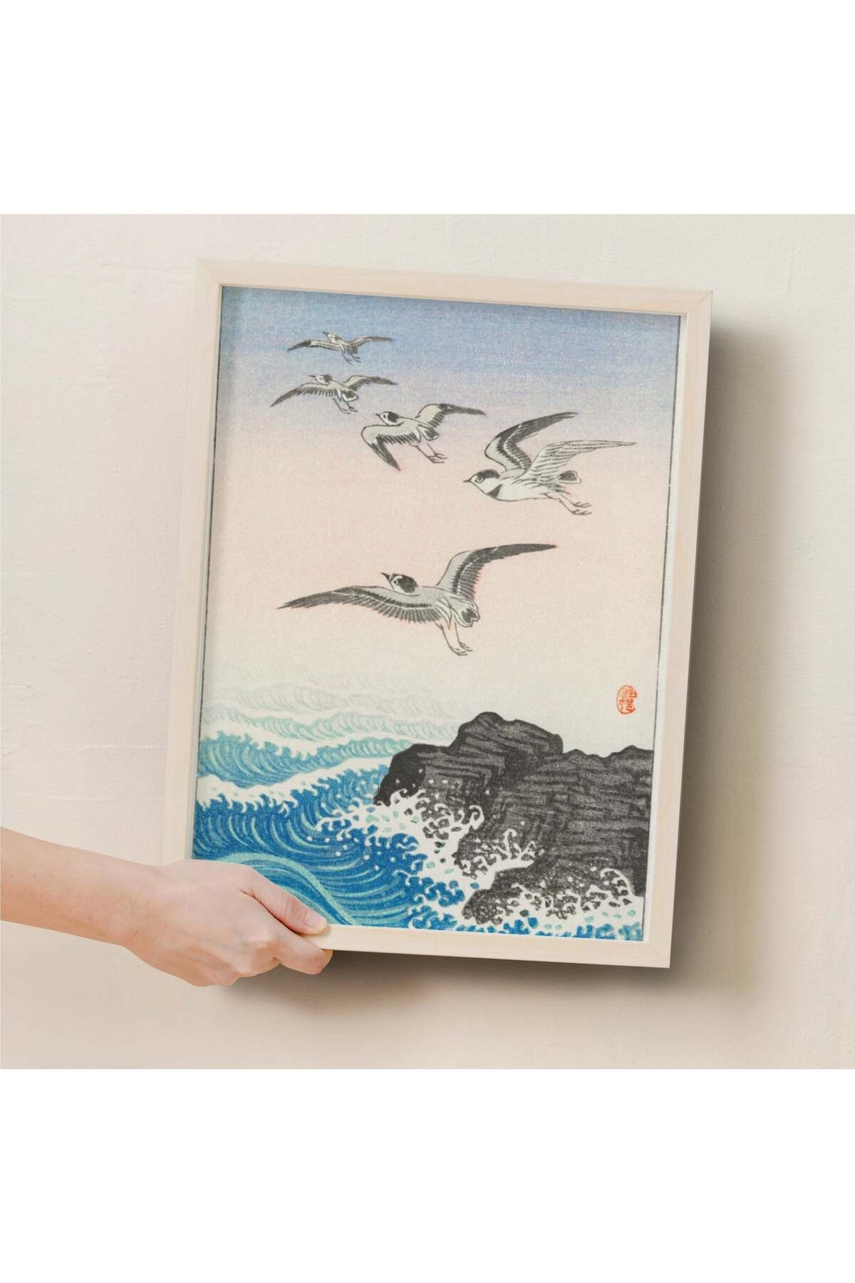 Ohara Koson Five Seagulls Above The Sea (1900-1945) N5 ÇERÇEVESİZ Poster Japon Sanatı Klasikler