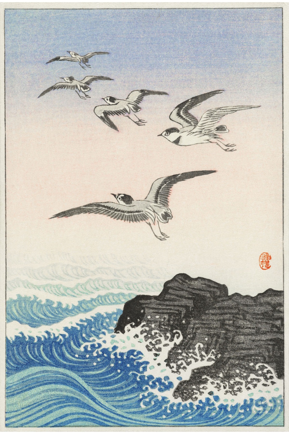 Ohara Koson Five Seagulls Above The Sea (1900-1945) N5 ÇERÇEVESİZ Poster Japon Sanatı Klasikler