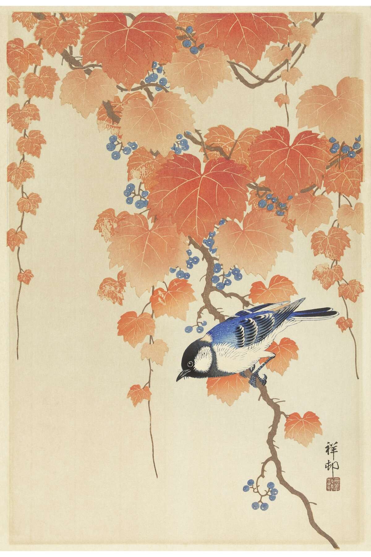 Ohara Koson Great Tit On Paulownia Branch (1925-1936) N8 ÇERÇEVESİZ Poster Japon Sanatı Klasikler