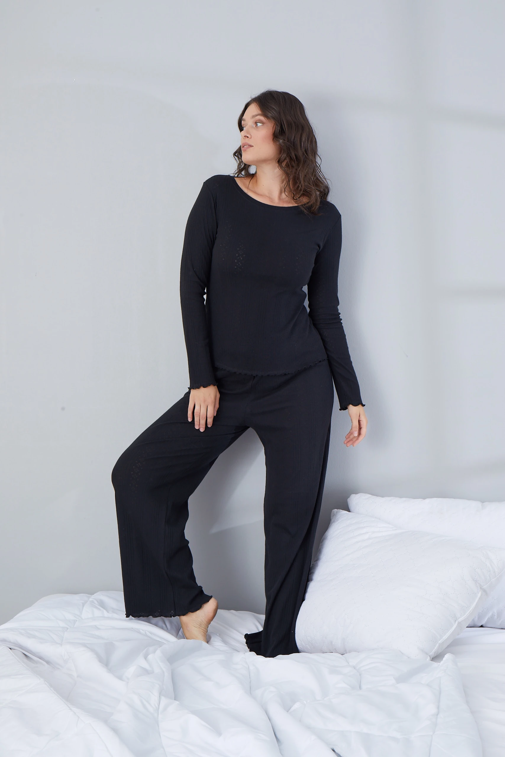 Saf %100 Pamuk Uzun Kol Kadın Pijama Takımı