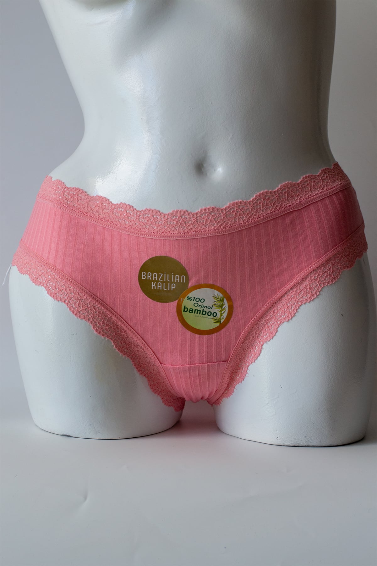 % 100 Bambu Bel Paça Dantel Brezilian Kesim Kadın Külot - Pembe