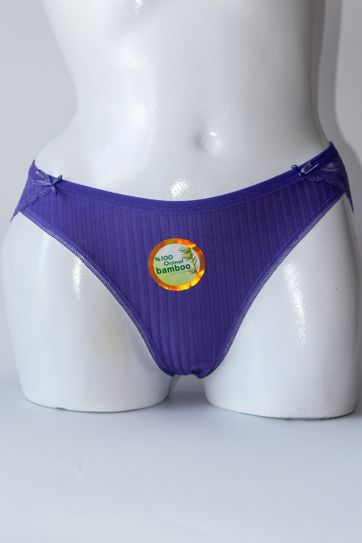 %100 Ön Kısmı Bamboo Arka Kısmı Dantel Bikini Kadın Külot - Lila