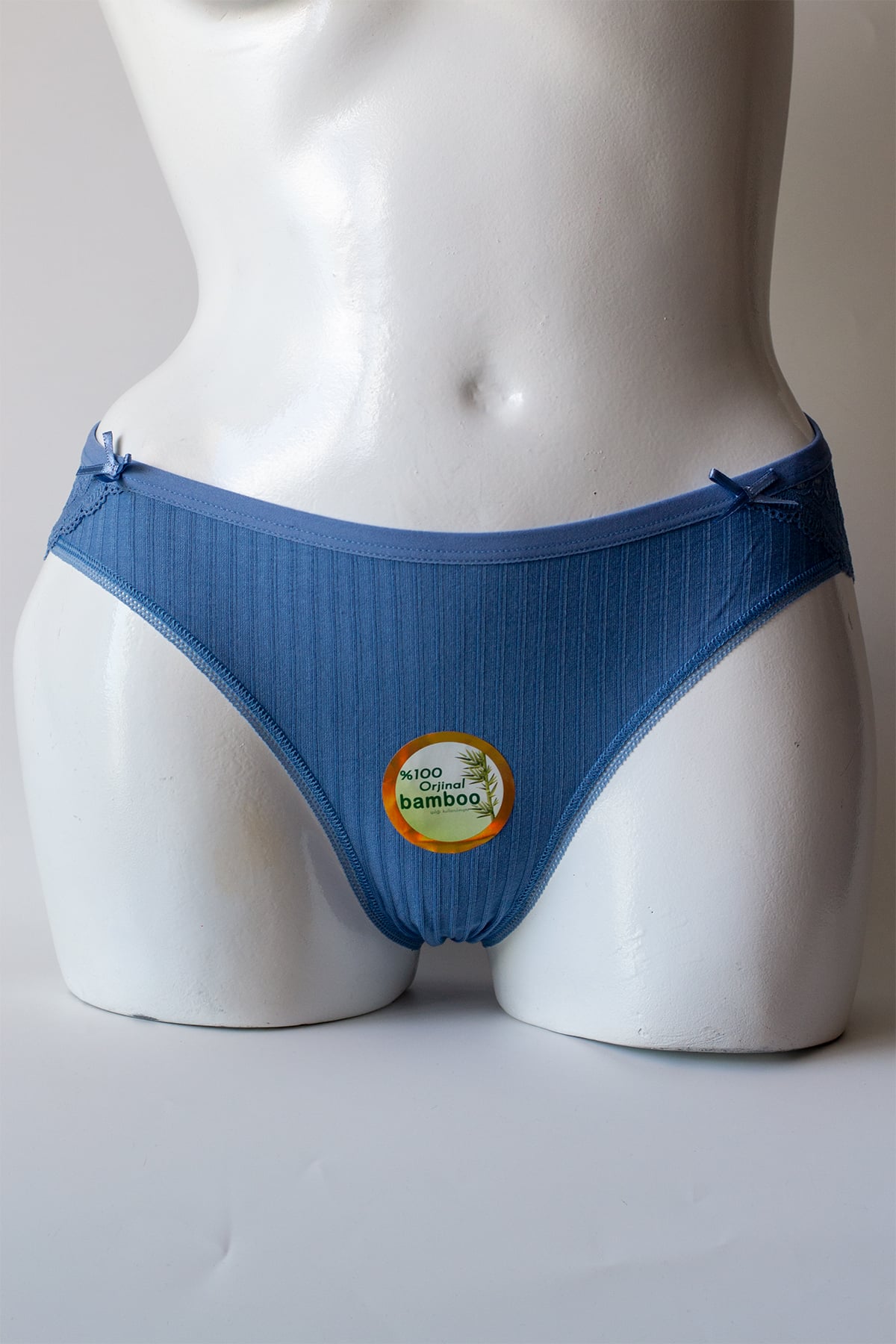 %100 Ön Kısmı Bamboo Arka Kısmı Dantel Bikini Kadın Külot - Mavi