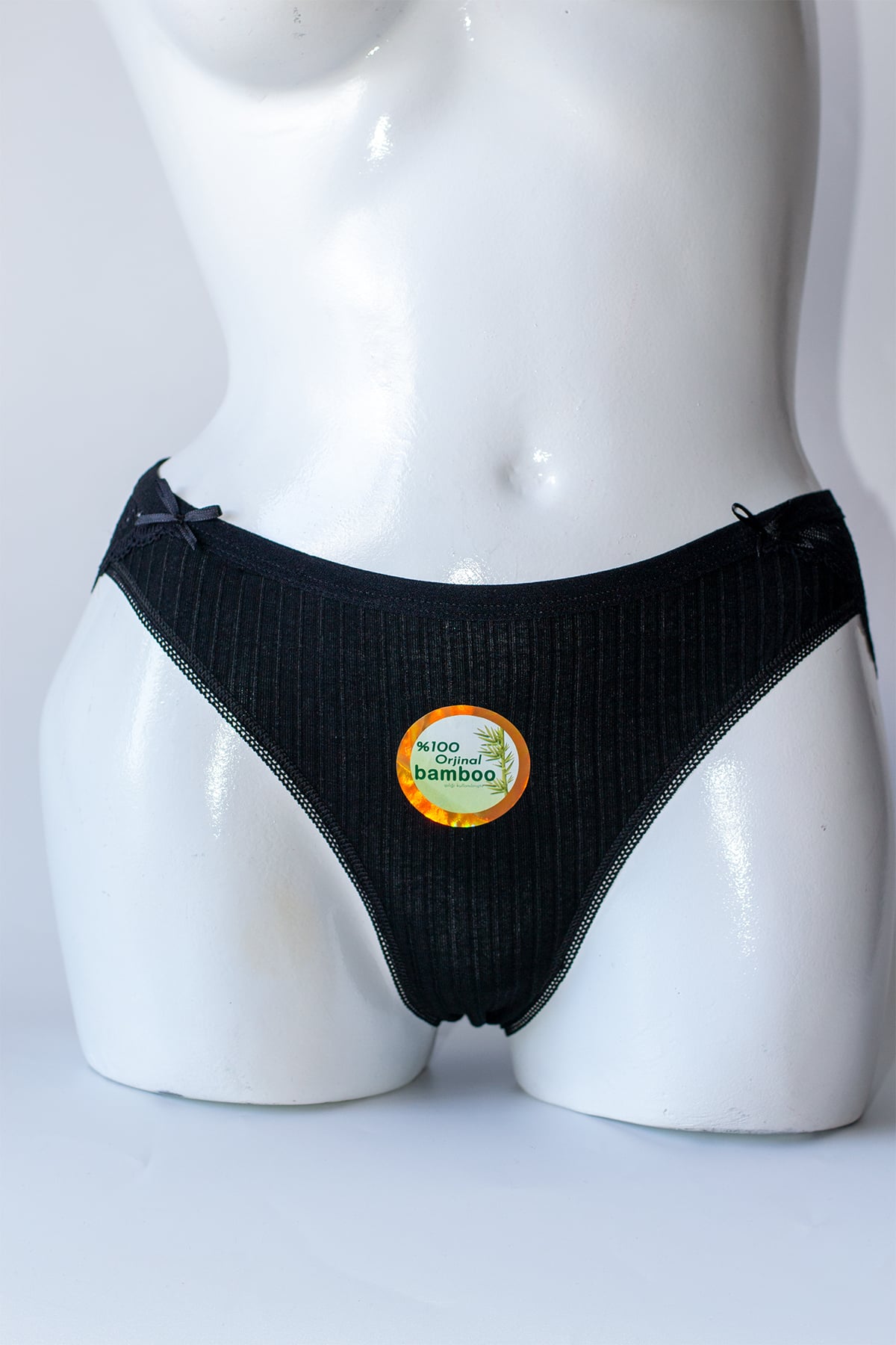 %100 Ön Kısmı Bamboo Arka Kısmı Dantel Bikini Kadın Külot - Siyah