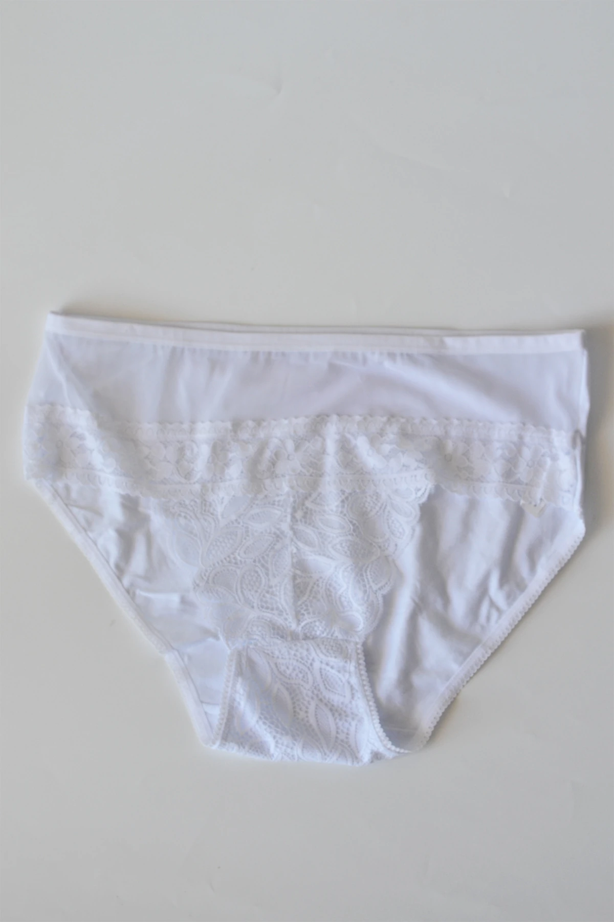 Büyük Beden Önü Dantelli Arkası Pamuklu Yüksek Bel Kadın Külot - Beyaz