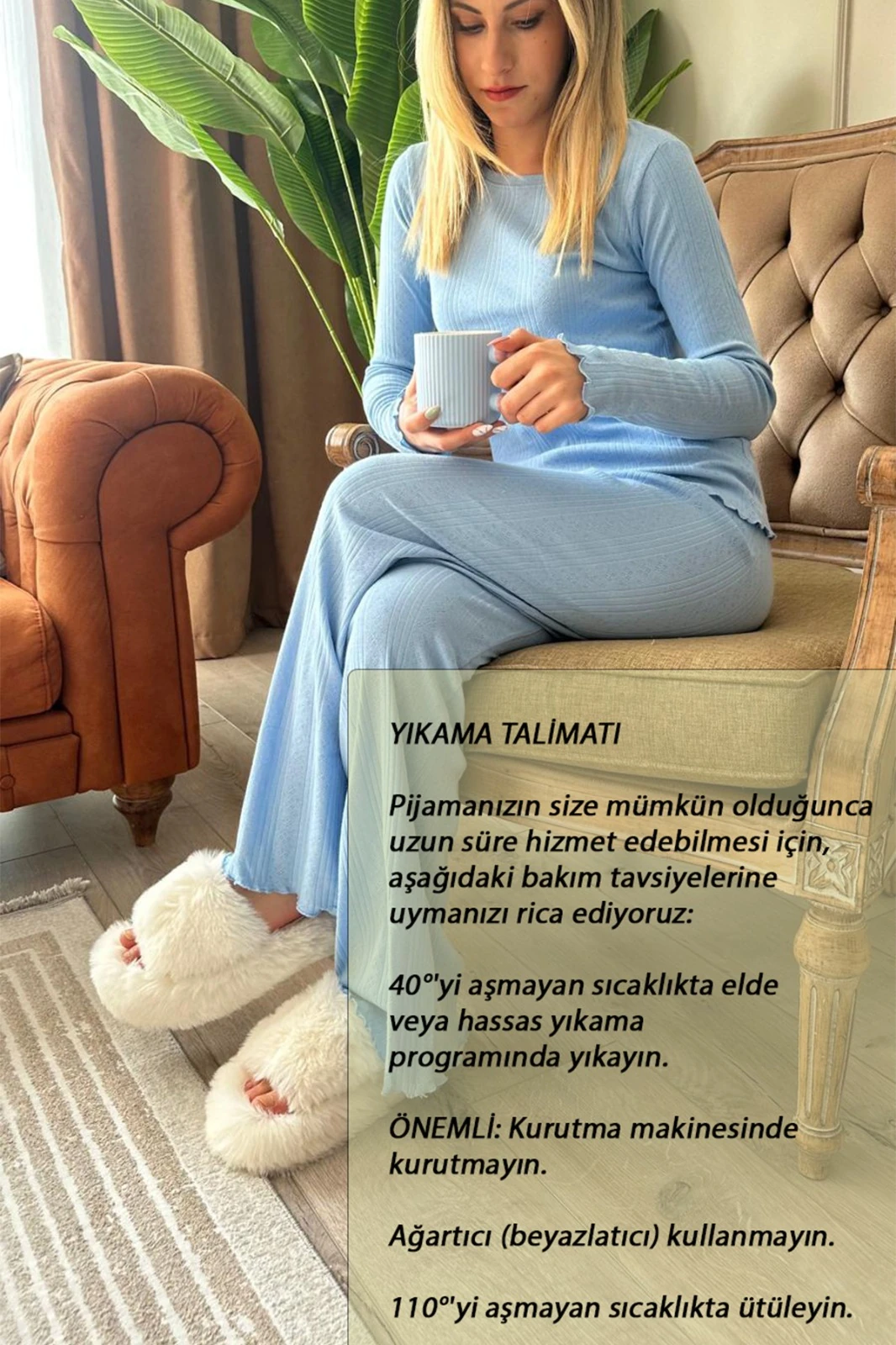 Saf %100 Pamuk Uzun Kol Kadın Pijama Takımı