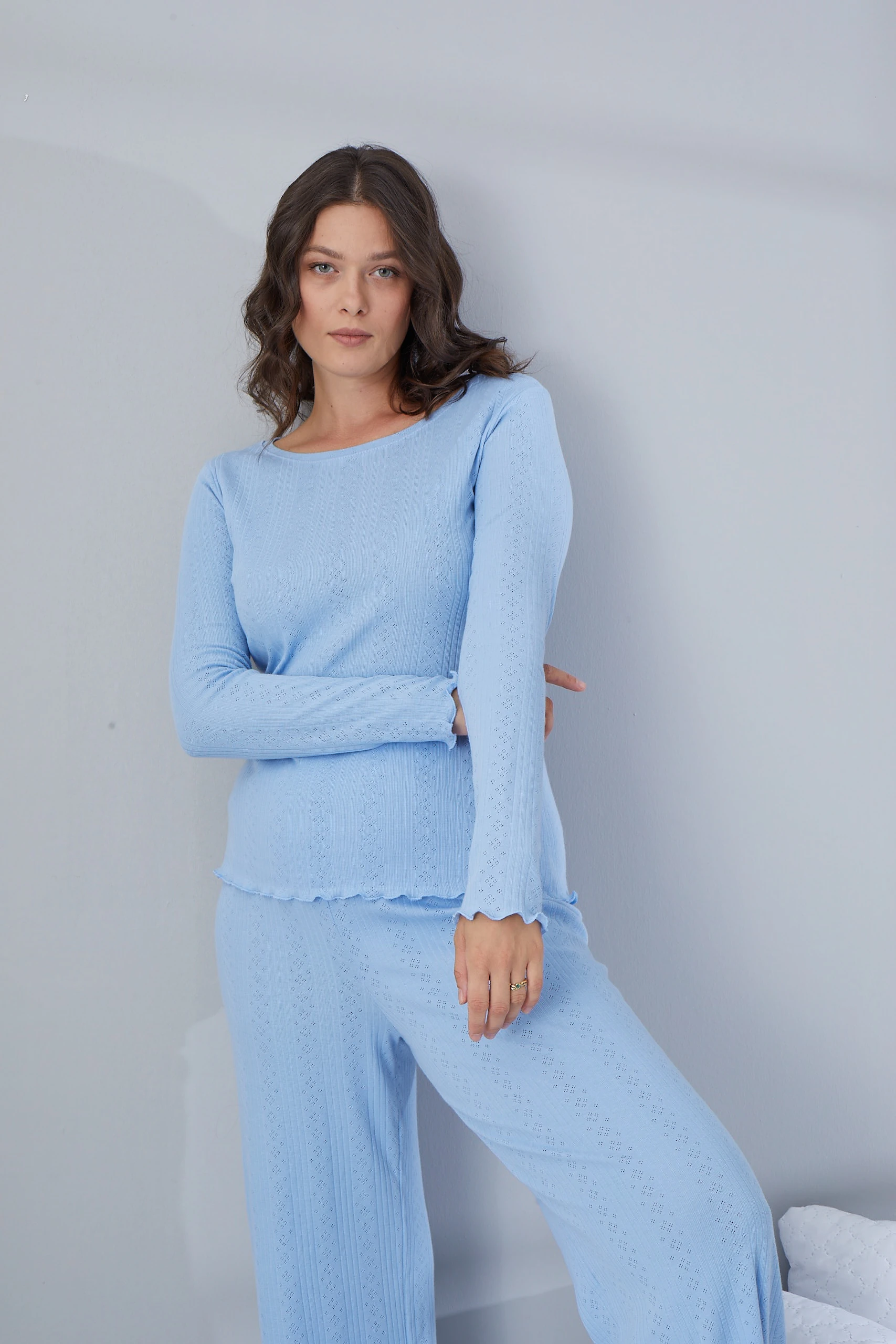 Saf %100 Pamuk Uzun Kol Kadın Pijama Takımı