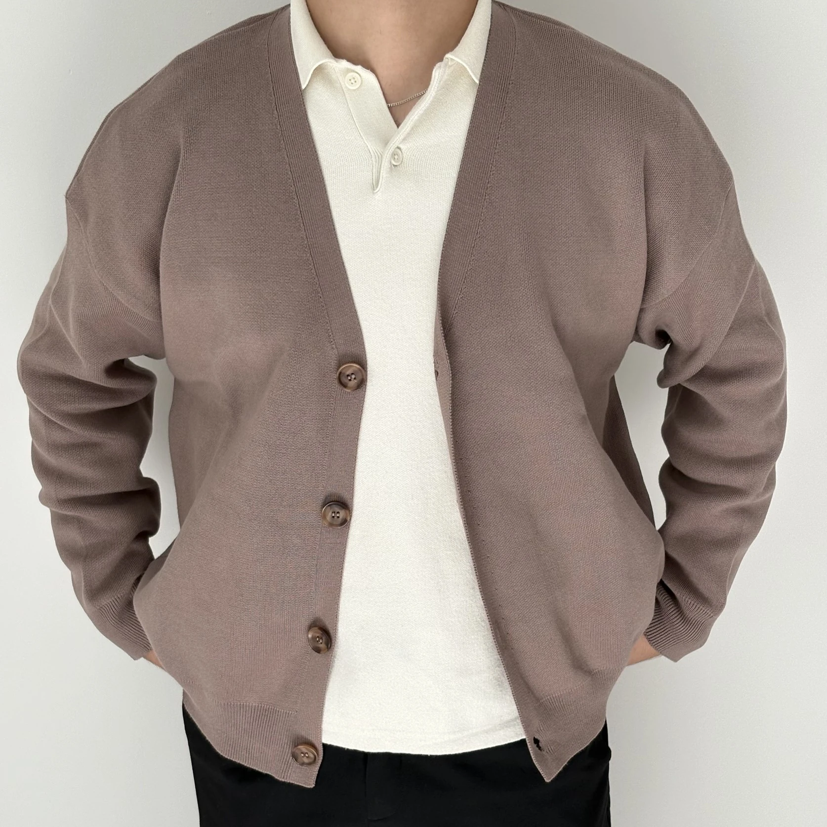 Zeron Düğmeli Oversize Triko Hırka  - Kahverengi