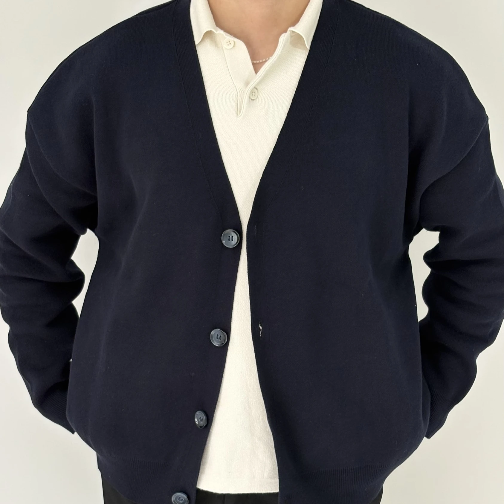 Zeron Düğmeli Oversize Triko Hırka  - Lacivert