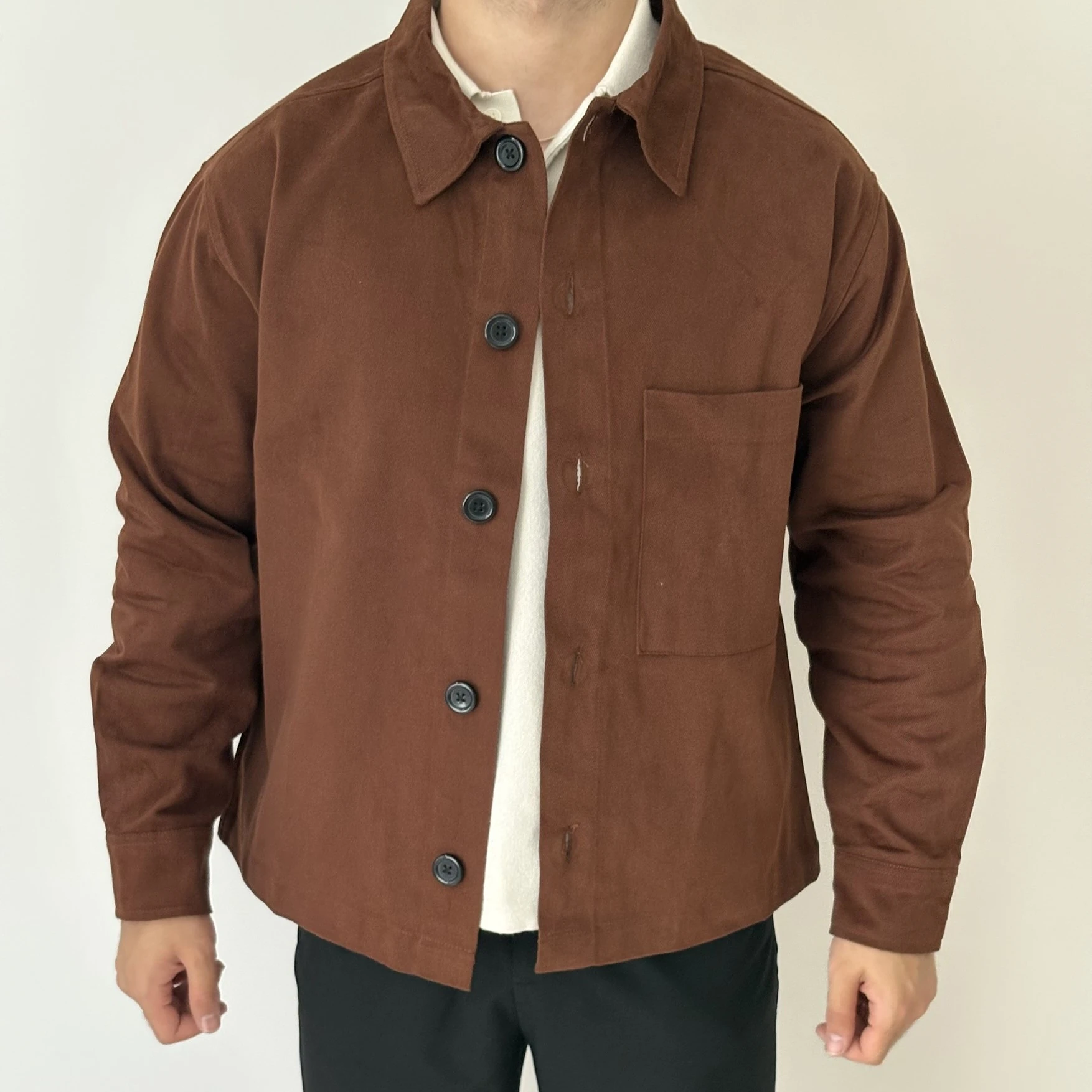 Tek Cepli Overshirt Ceket - Kahverengi