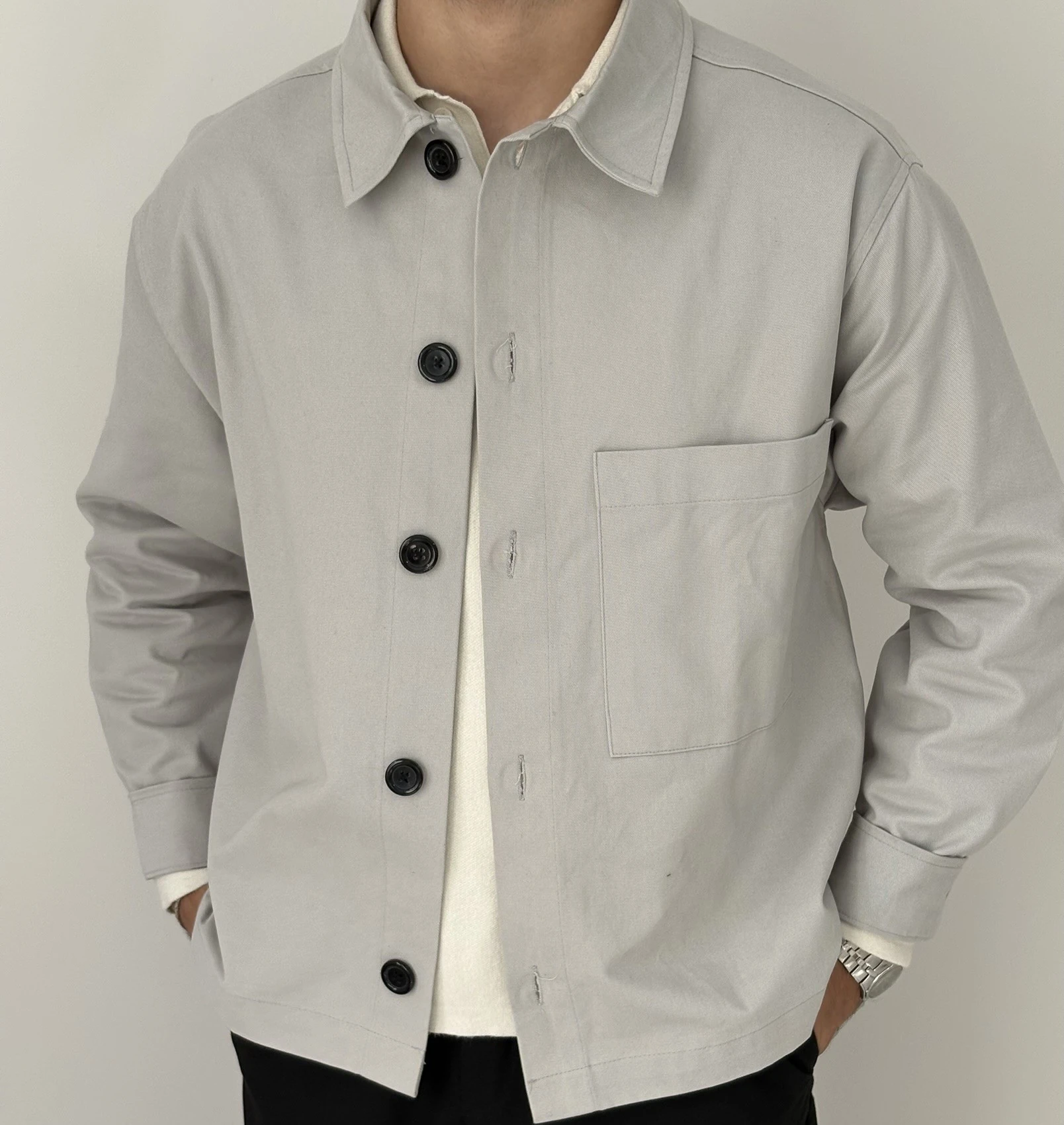 Tek Cepli Overshirt Ceket - Taş Gri