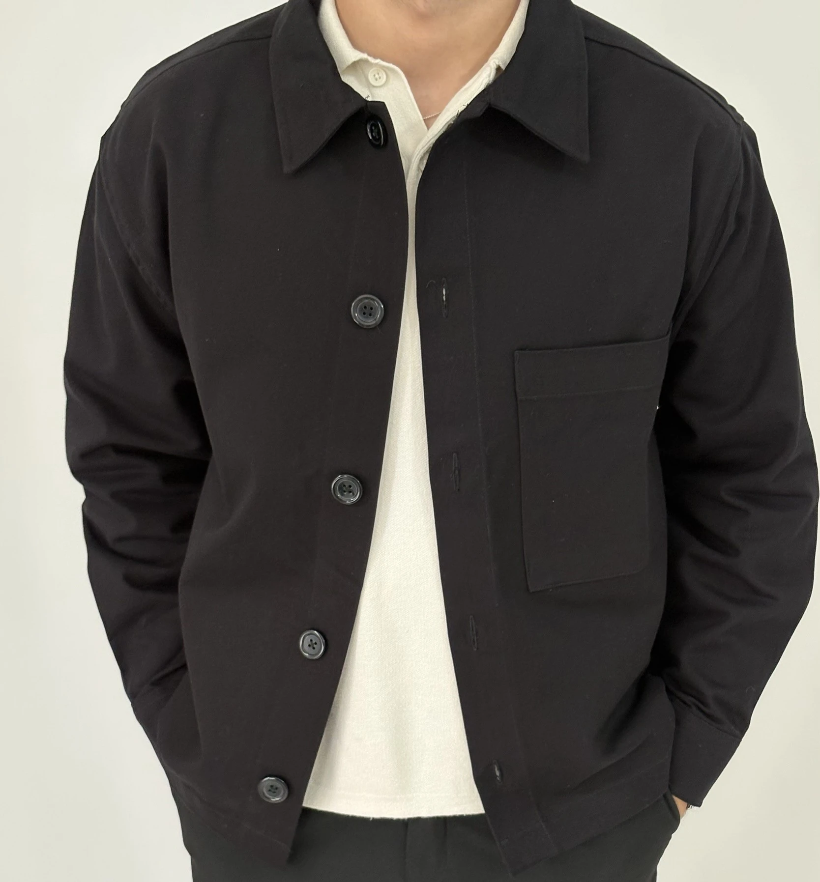 Tek Cepli Overshirt Ceket - Siyah