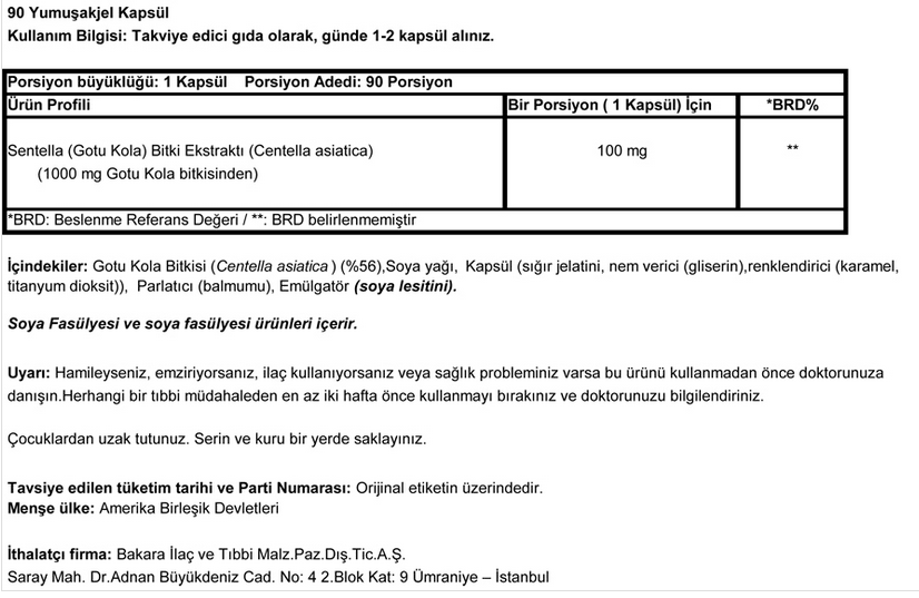 GNC Gotu Kola 90 Soft Jel MİAD 05/17