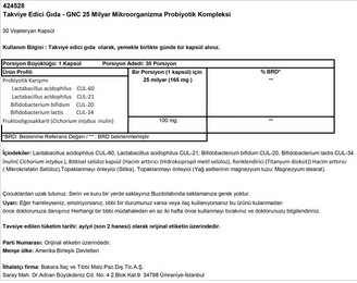 GNC 25 Billion Cfus Probiotic Complex MİAD 05/2016