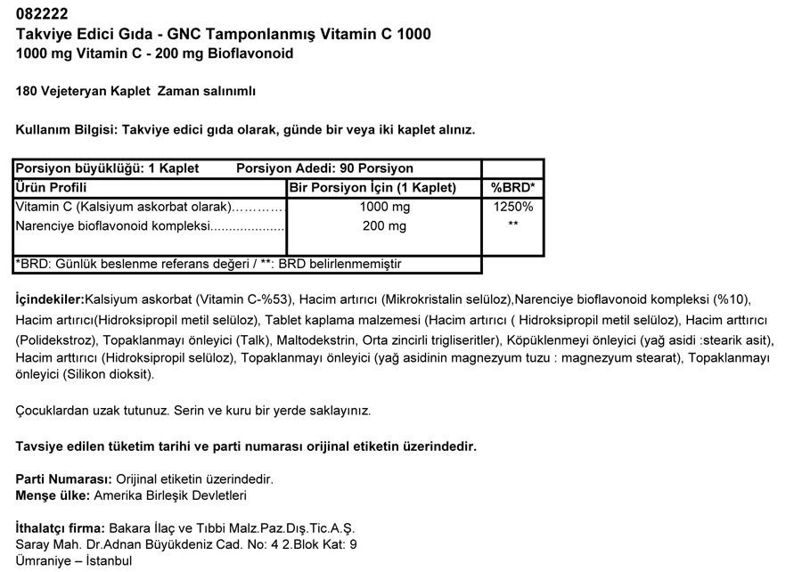 GNC Vitamin C 1000 mg - Buffered - 180 tablet