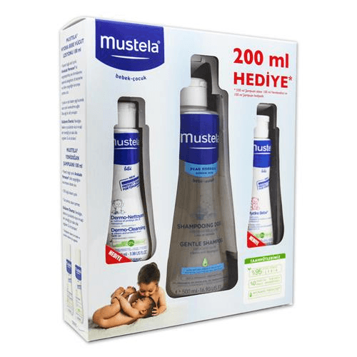 Mustela Baby Şampuan 500 ml + Dermo Cleansing Şampuan 100 ml + Nemlendirici Losyon 100 ml HEDİYELİ