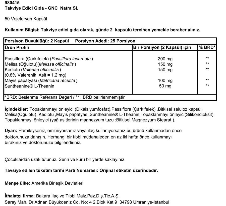 GNC NATRA SL -  50 Kapsül