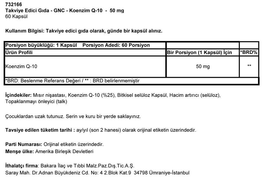 GNC Coenzyme Q10 - 50 Mg -  60 Kapsül MİAD 01/17