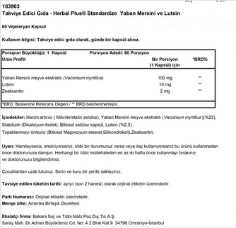 GNC Bilberry Plus Lutein 60 Kapsül MİAD 04/18