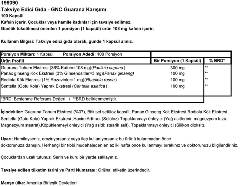 GNC Guarana Formula  - 100 kp