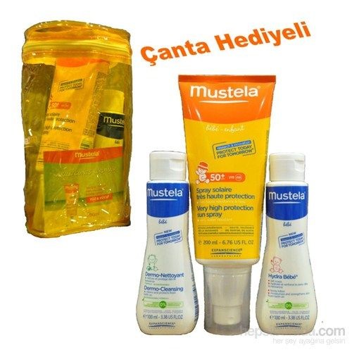 Mustela Very Hight Protection Sun Sprey 50+ 200ml KOFRE Dermo-Cleansing 100ml+Hydra Bebe 100ml+Çanta HEDİYE