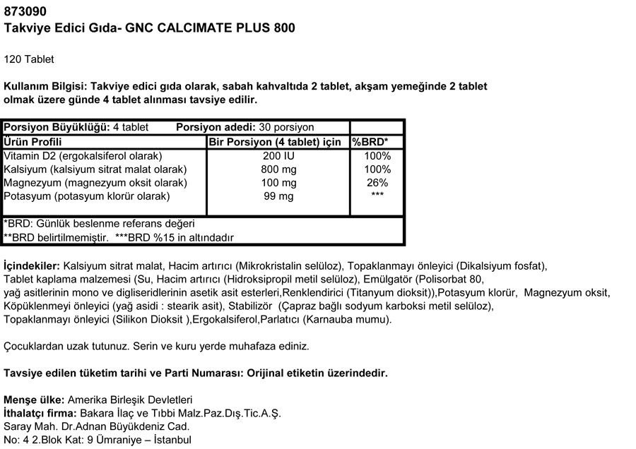 GNC Calcimate Plus 800 Mg  - 120 tablet