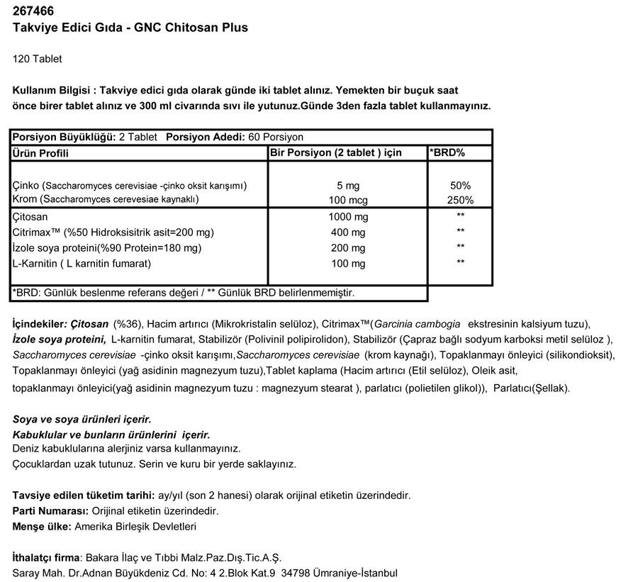 GNC CHITOSAN PLUS - 120 Tablet