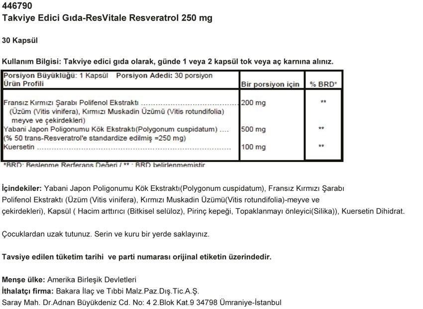 GNC Resveratrol 250 Mg  - 30 Kapsül