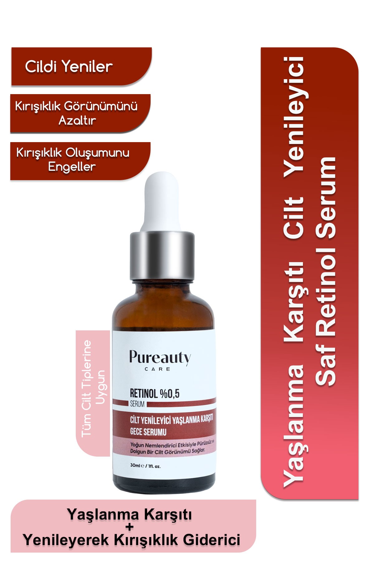 Retinol %0,5 Kırışıklık Ve Yaşlanma Karşıtı Cilt Yenileyici Aydınlatıcı Saf Gece Serumu