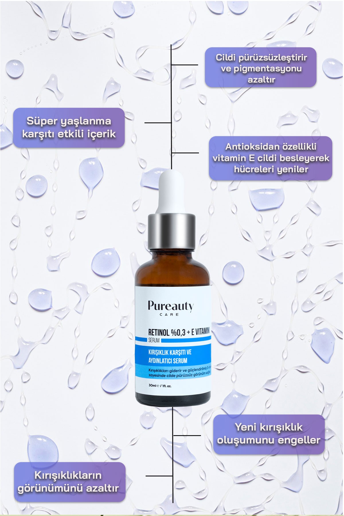 Süper Yaşlanma Karşıtı Konsantre Retinol %0,3 + E Vitamini  Gece Serumu