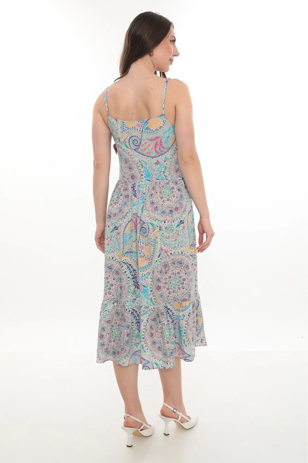 İp Askılı Desenli Yazlık Elbise