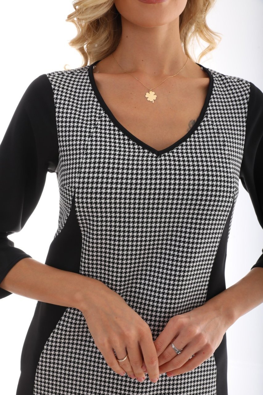 etselements V Yaka Truvakar Kollu Kazayağı Mini Ofis Elbise ETS1594