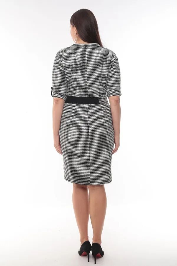 MODAPO Kadın Düğmeli Yaka Kuşaklı Kazayağı Midi Büyük Beden Elbise MDP4225