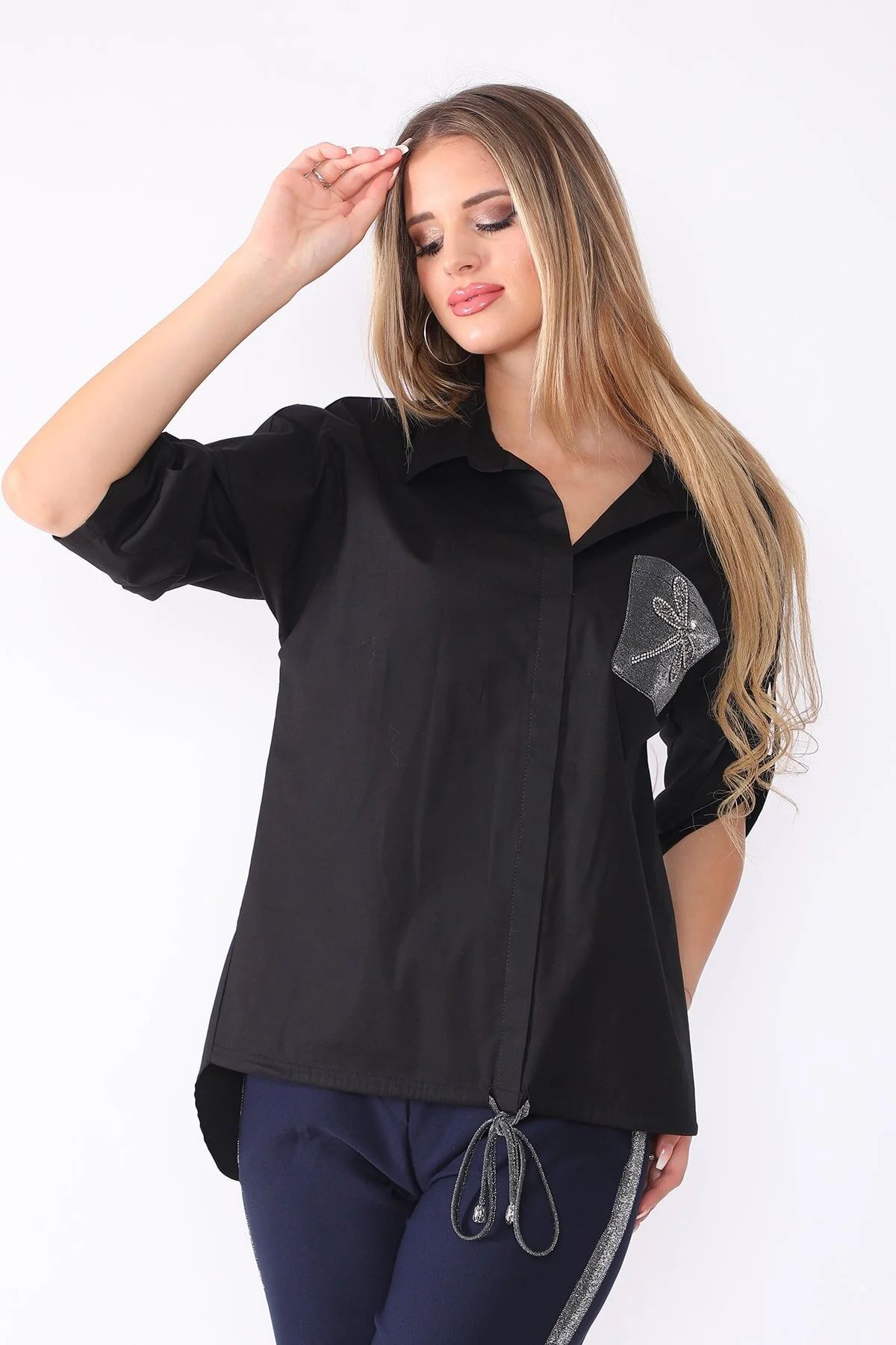 Kadın Siyah Spor Gömlek