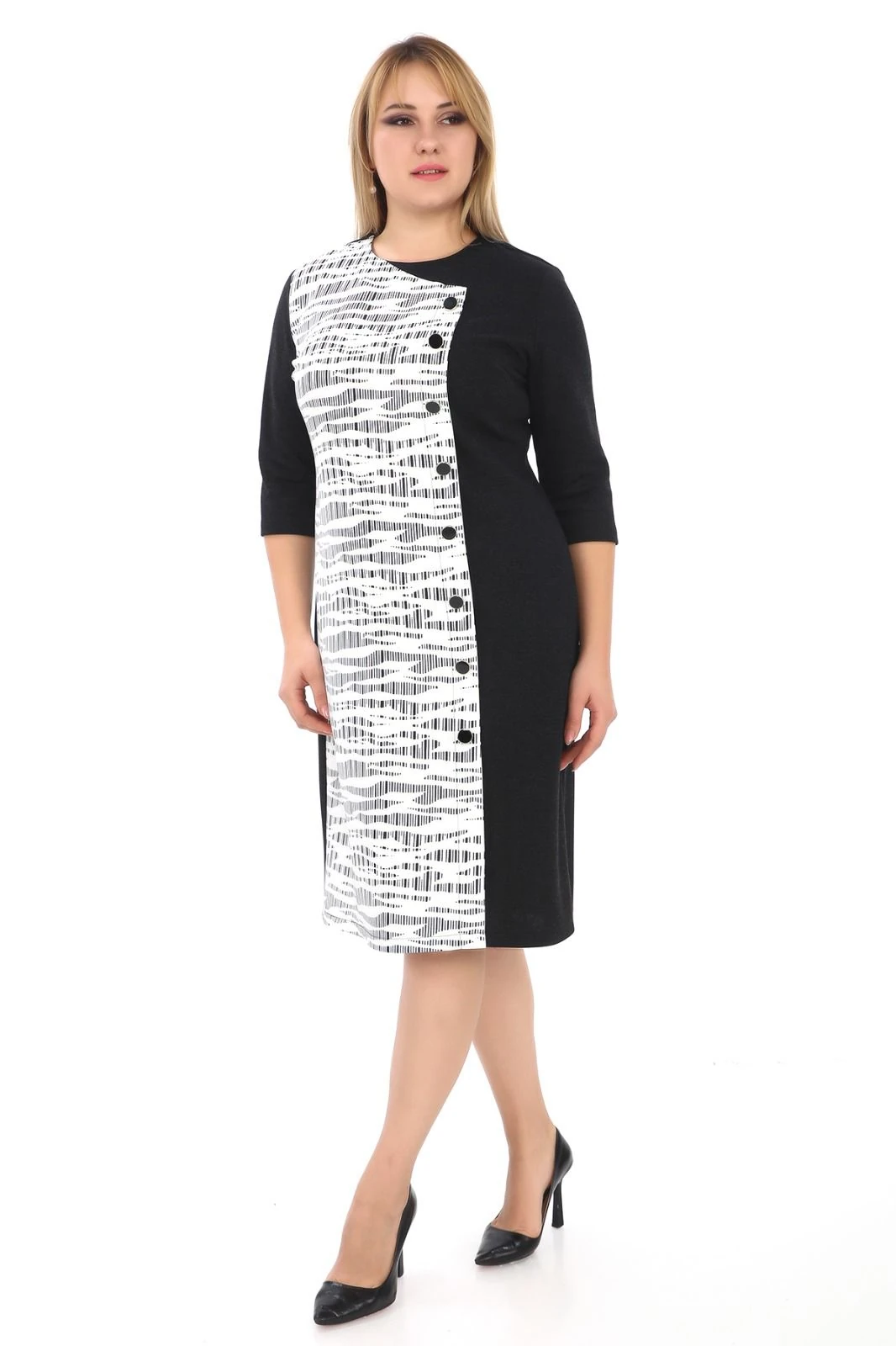 Bisiklet Yaka Desenli Düğme Detaylı Abiye Elbise 7071