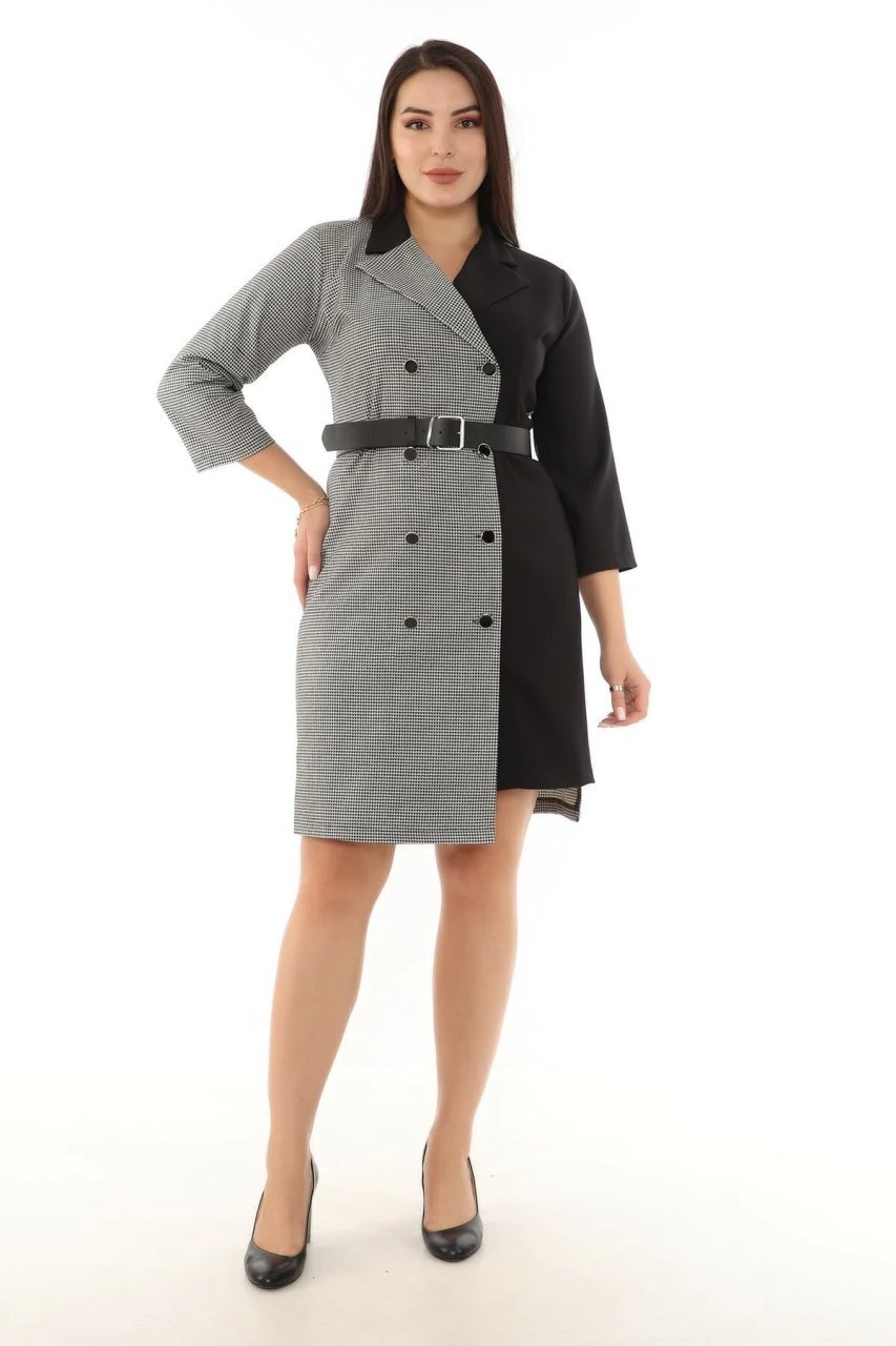 etselements Kruvaze Truvakar Kollu Düğme Ve Kemer Detaylı Kazayağı Ofis Elbise