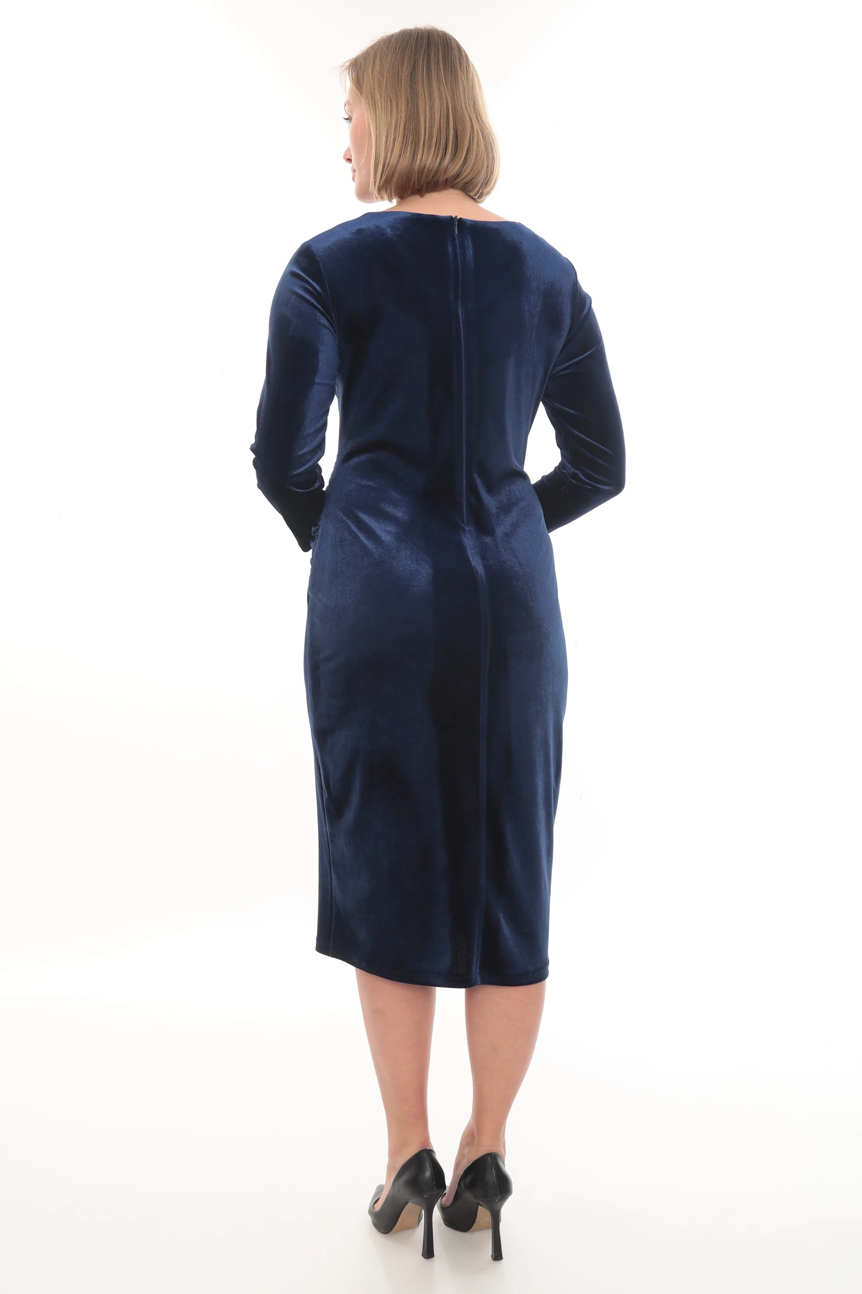  Lüks Kadife Kumaş Şık Toka Detaylı Elbise Ets1006