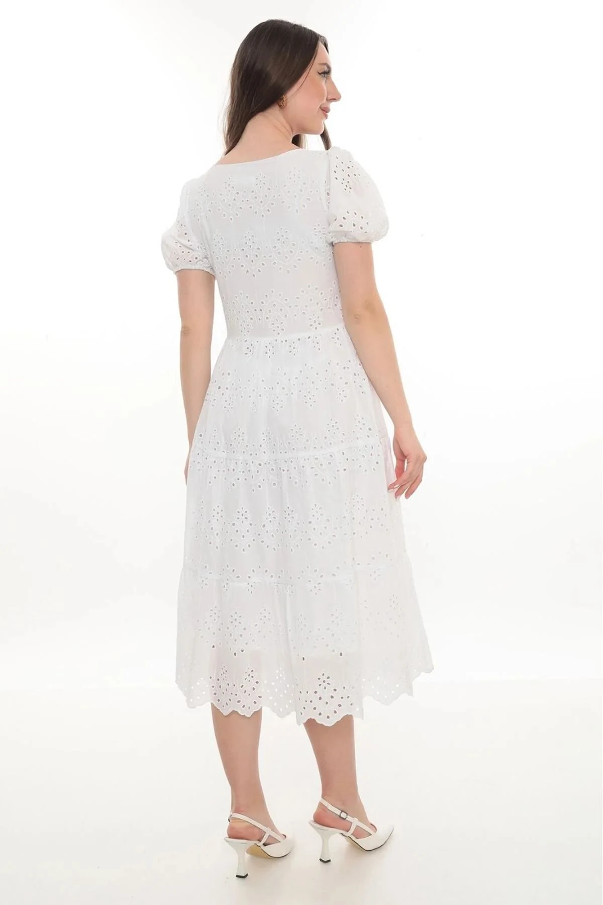 Kare Yaka Astarlı Midi Boy Vual Elbise