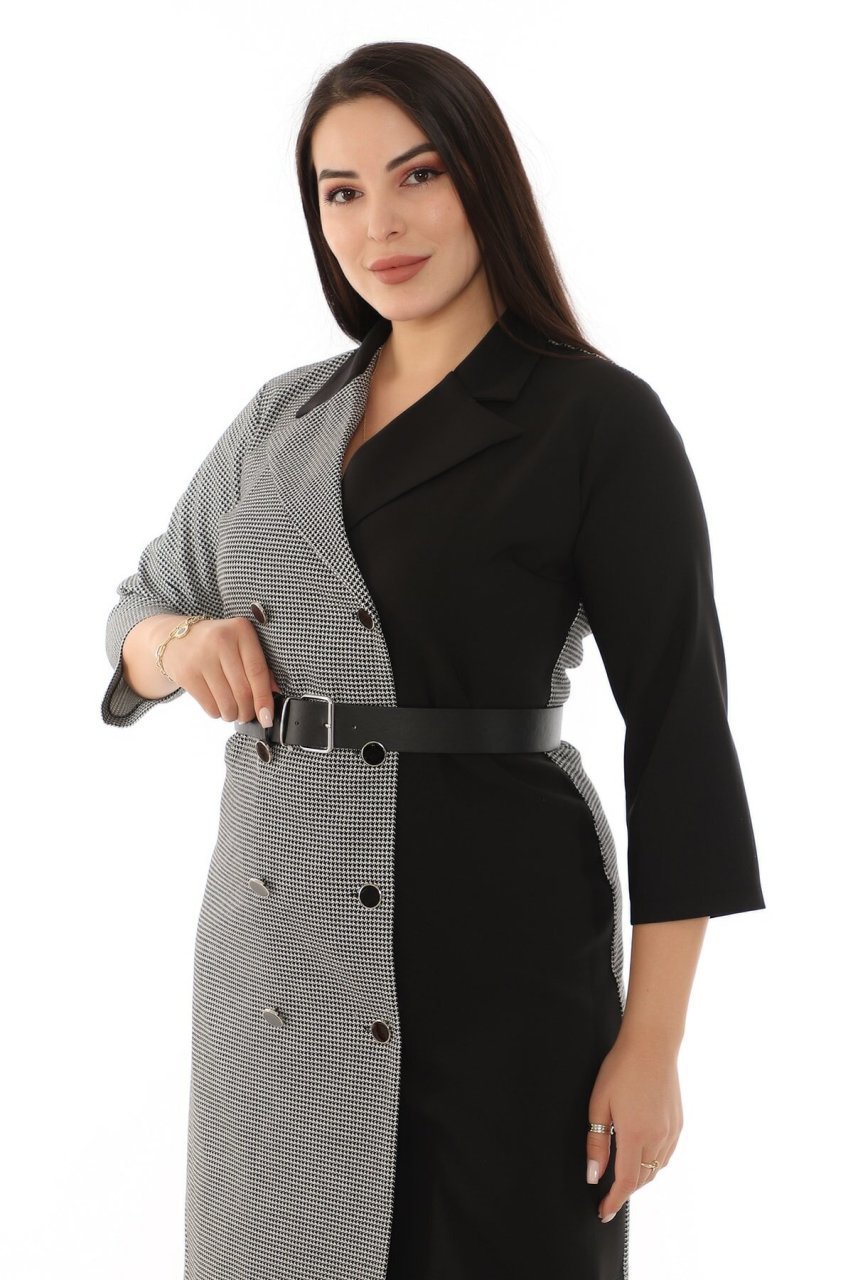 etselements Kruvaze Truvakar Kollu Düğme Ve Kemer Detaylı Kazayağı Ofis Elbise